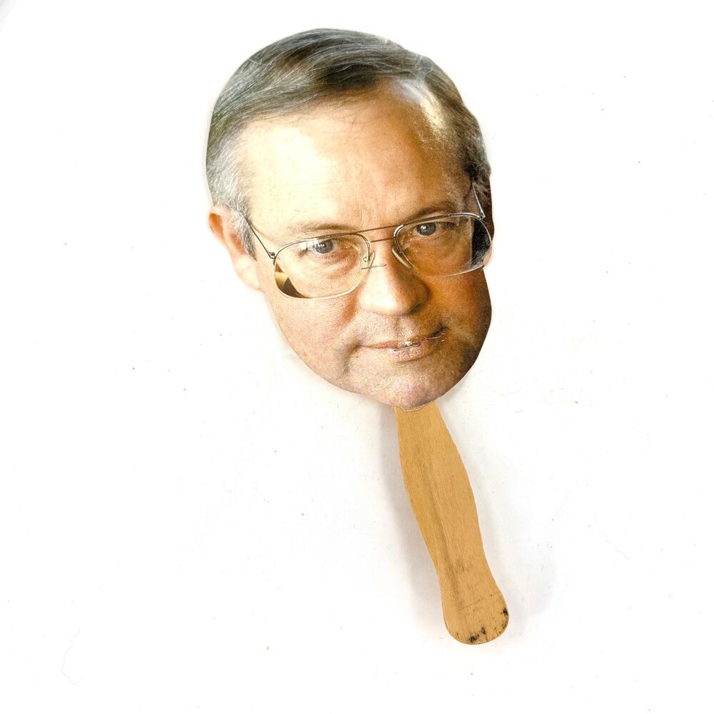 Vintage 90s Arkansas Times White Black Cardstock Kenneth Starr Stick Fan